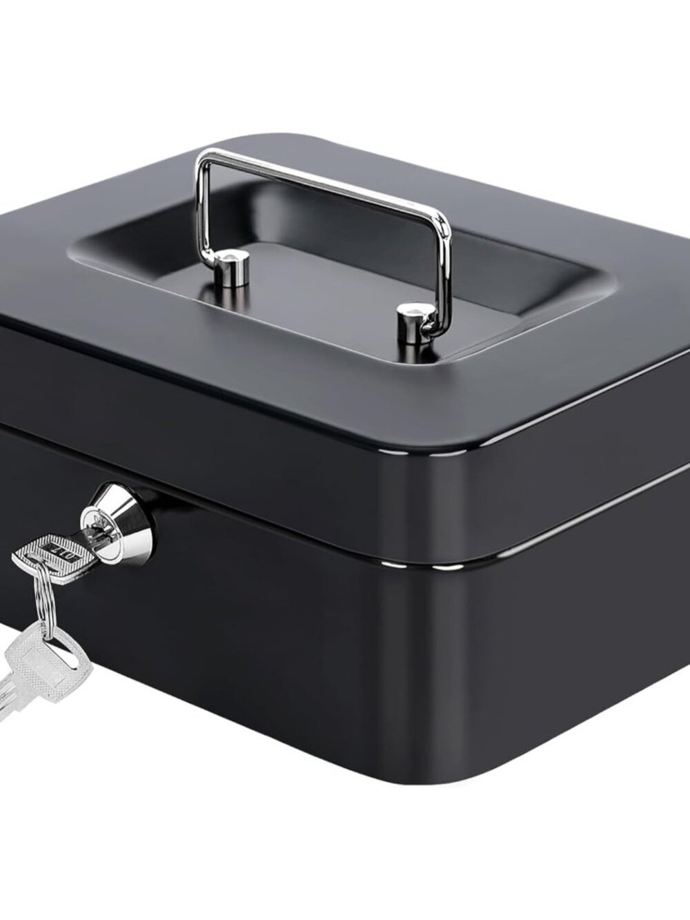 Locking Medium Steel Cash Box with Money Tray,Lock Box,Black